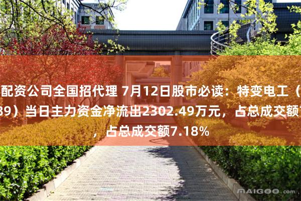 配资公司全国招代理 7月12日股市必读：特变电工（600089）当日主力资金净流出2302.49万元，占总成交额7.18%